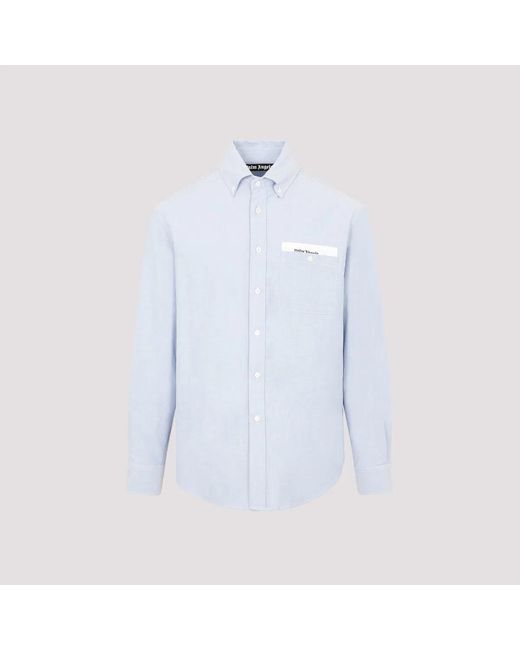 Palm Angels Blue Button-Down Collar Cotton Shirt for men