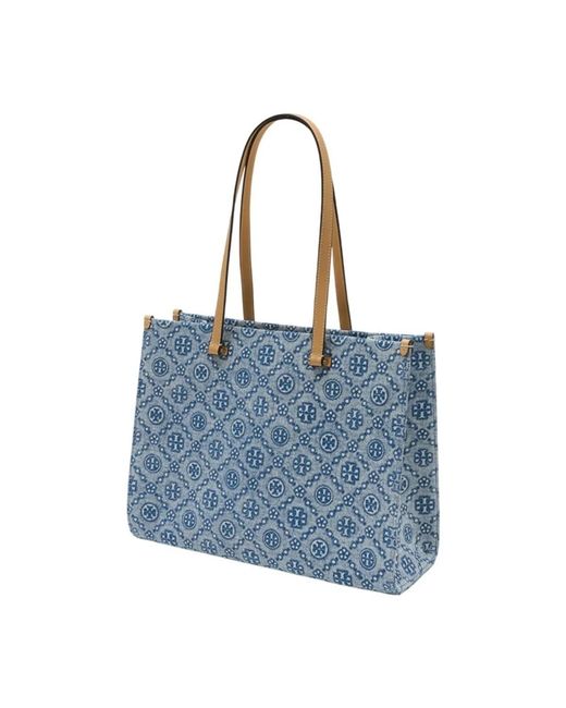 Tory Burch Blue T Monogram Shopper Bag
