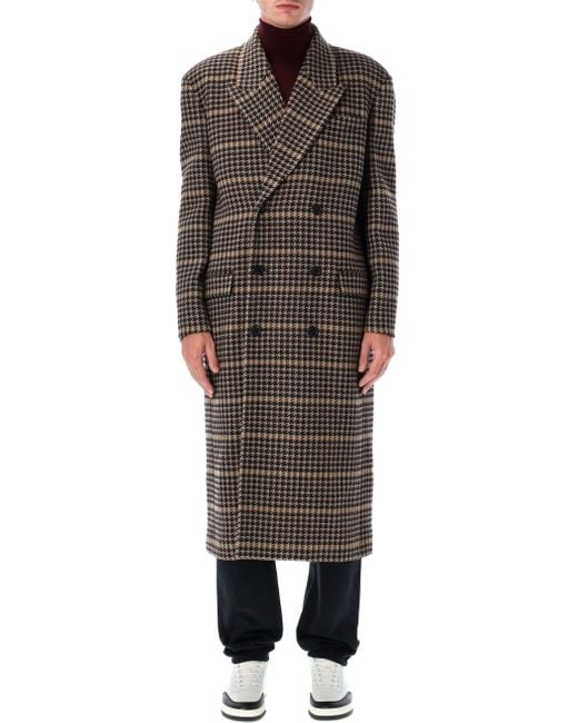 Saint Laurent Multicolor Checked Wool Long Coat for men