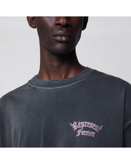 Represent Black Used-Effect Cotton T-Shirt for men