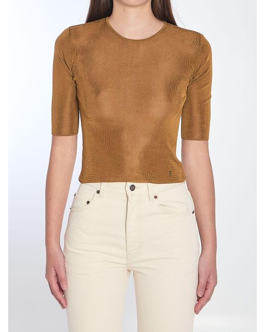 Saint Laurent Multicolor Cropped Top With Cassandre