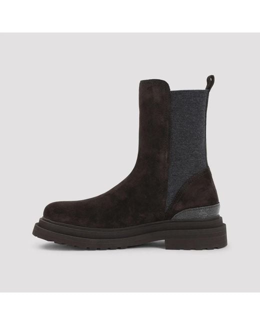 Brunello Cucinelli Black Suede Boot