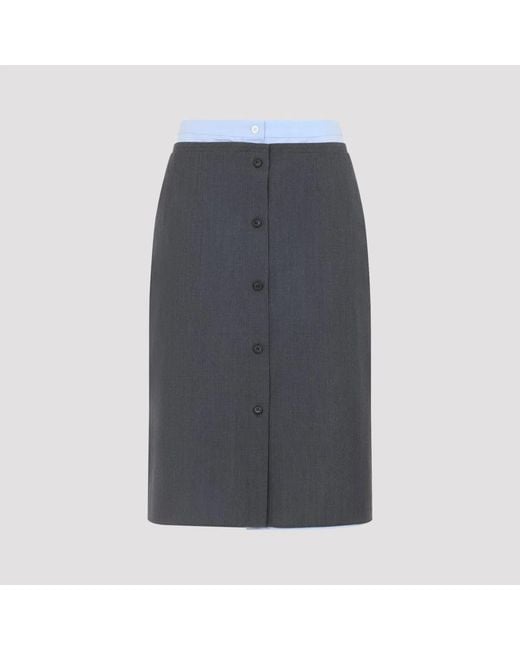Prada Gray Ardesia Wool And Cotton Skirt