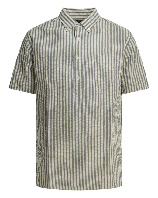 Beams Plus Gray Casual Cotton Seersucker Shirt for men