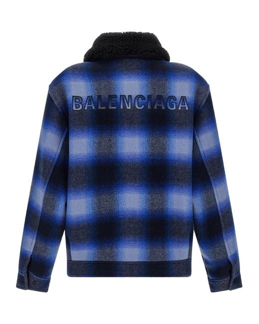 Balenciaga Blue Flannel Bomber Jacket for men