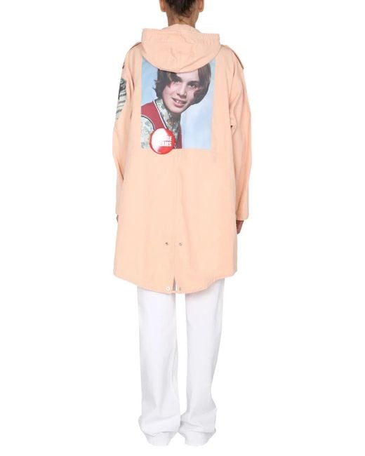 Raf Simons White Parka With Logo Patch