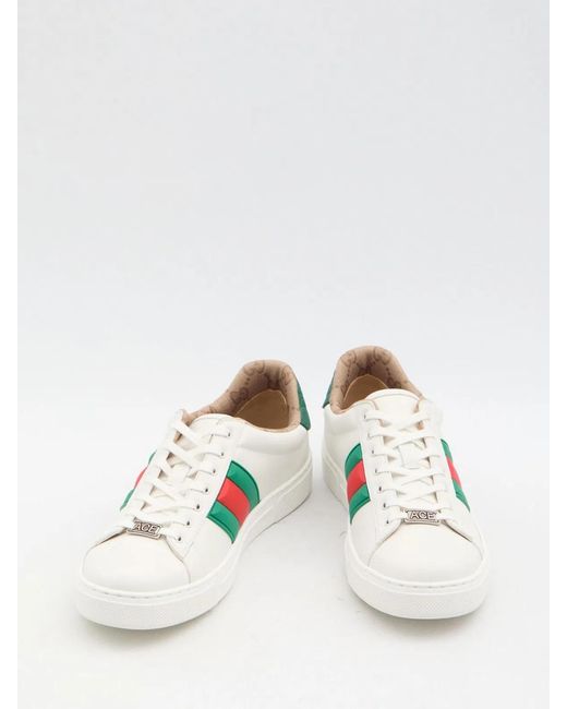 Gucci White Ace Leather Low-Top Sneakers for men