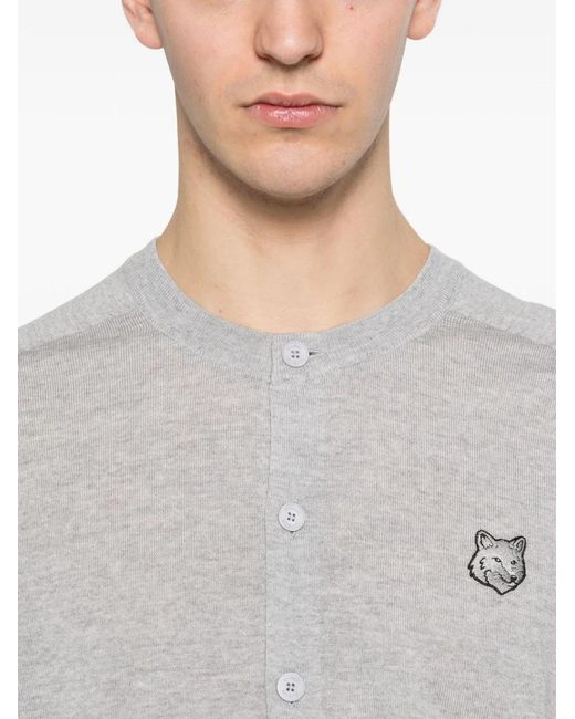 Maison Kitsuné Gray Maison Kitsuné Fox Head Wool Cardigan for men