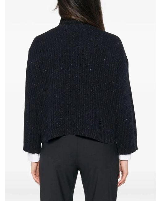 Brunello Cucinelli Blue Sequin-Embellished Ribbed Cashmere Turtleneck