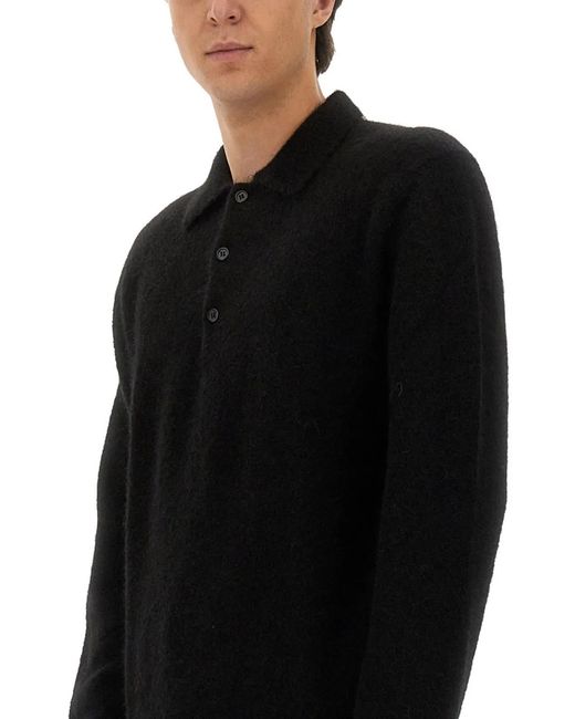 sunflower Black Wool Sweater With Polo Collar for men
