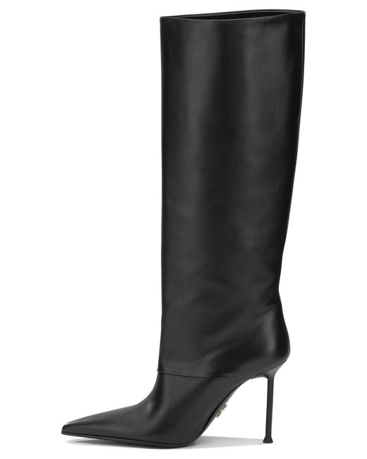 Sergio Levantesi Black Leather Rubber Knee-High Boots