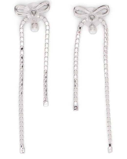 Self-Portrait White Bow Earrings With Crystal Drop