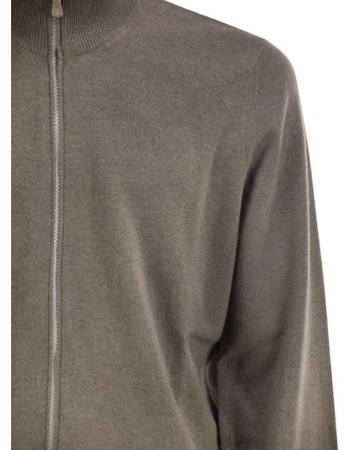 Brunello Cucinelli Gray High-Necked Cashmere Cardigan With Zip for men