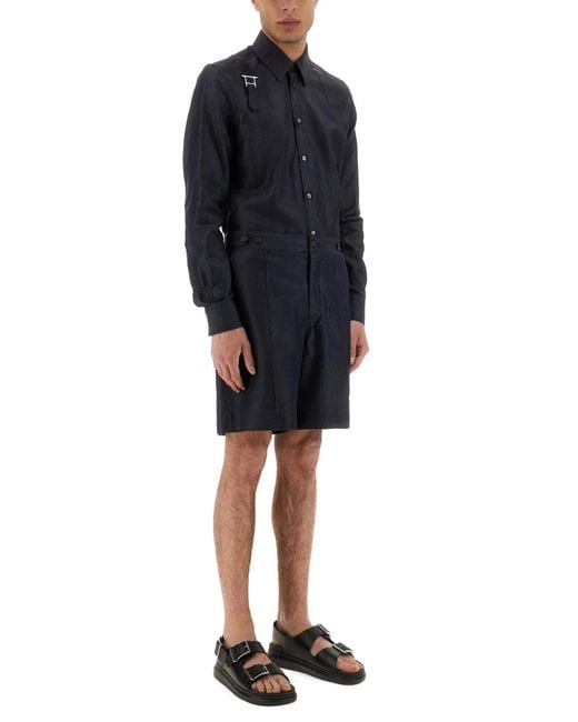 McQueen Blue Cotton Lyocell Shirt for men