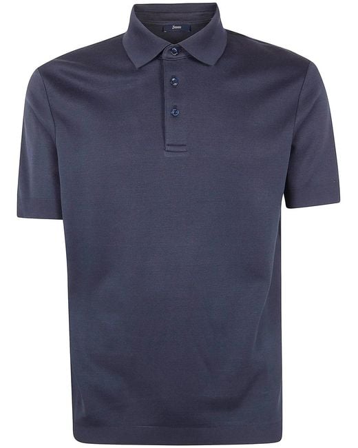 Herno Blue Cotton Polyester Short Polo for men