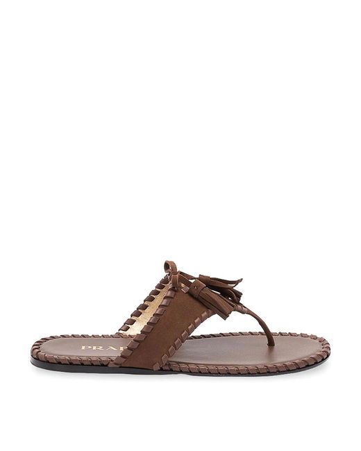 Prada Brown Suede Flat Sandals