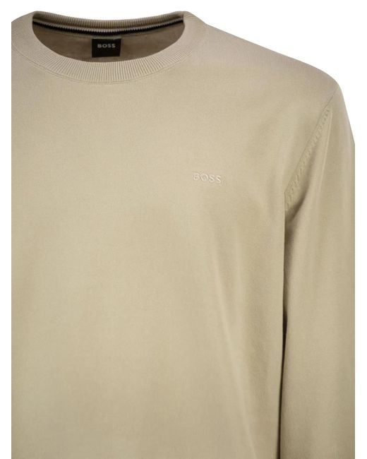 Boss Natural Cotton Crew Neck Sweater With Embroidered Logo for men