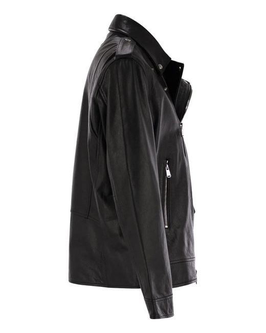 Dondup Black Leather Jacket for men