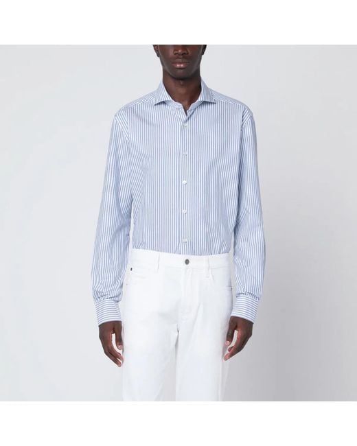 Xacus Blue Tailor Fit Striped Travel Shirt for men