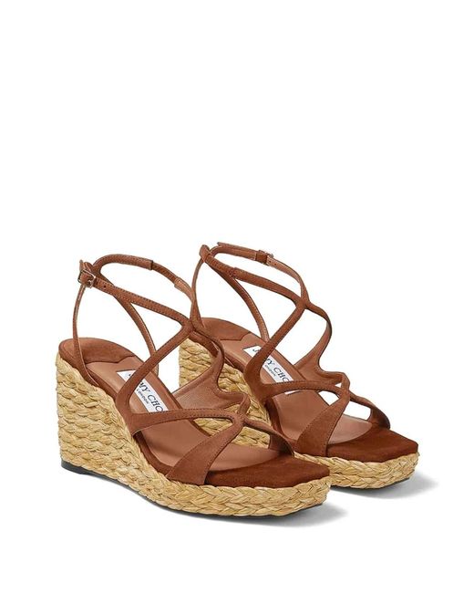 Jimmy Choo Metallic Suede Raffia Sandals