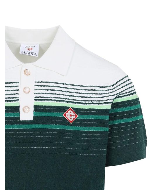 Casablanca Green Striped-Knit Polo Shirt for men