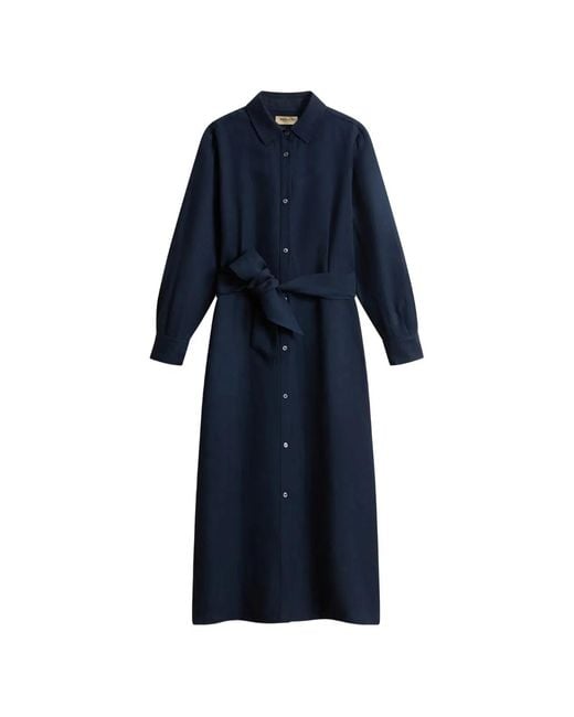 Woolrich Blue Linen Blend Shirt Dress With Belt