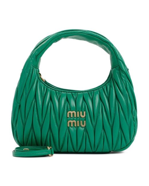 Miu Miu Green Mango Leather Miu Wander Matelassé Hobo Bag