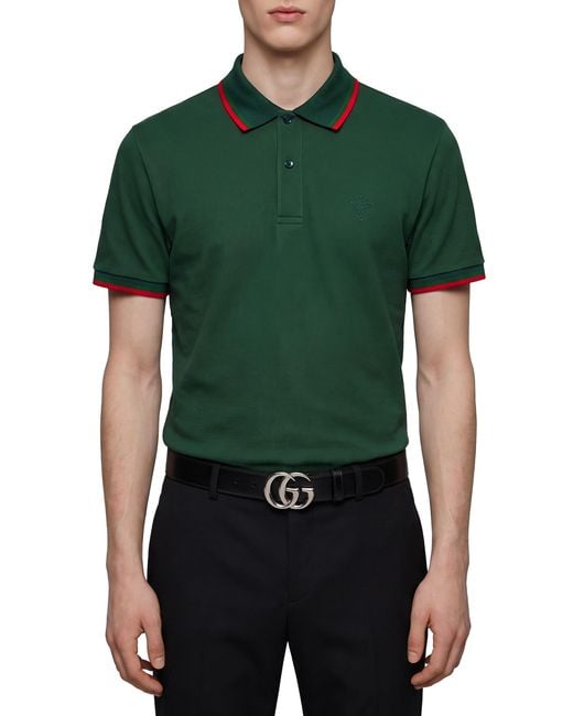 Gucci Green Embroidered Cotton Piqué Polo Shirt for men