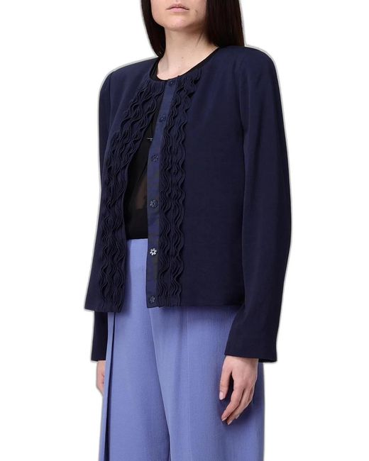 Emporio Armani Blue Ruffled Long-Sleeve Dress