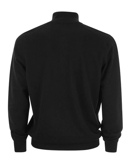 Brunello Cucinelli Black Cashmere Turtleneck Sweater With Zip for men