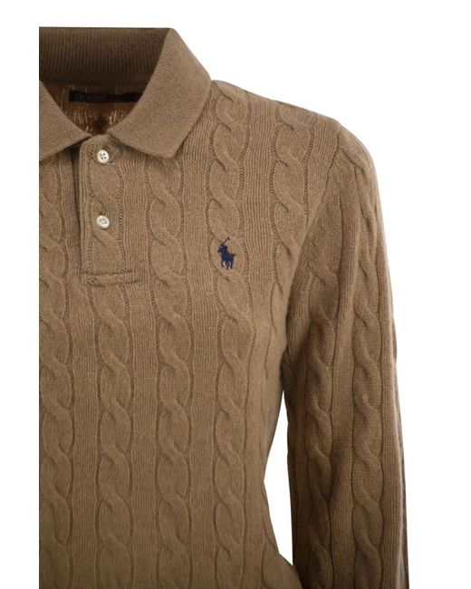 Polo Ralph Lauren Brown Wool And Cashmere Polo Shirt With Cable Knit