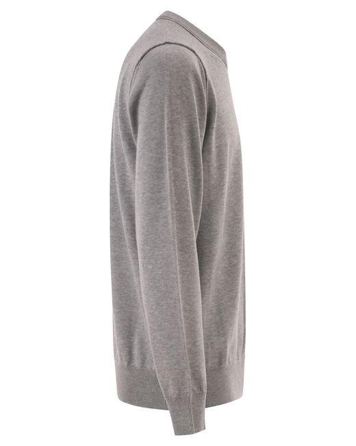 Stone Island Gray Crew Neck Jumper With Small Lapel for men