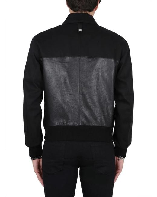 McQueen Black Leather Bomber Jacket for men