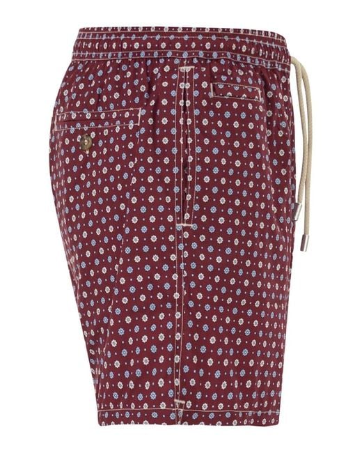 Mc2 Saint Barth Red Micro-Print Swimsuit for men