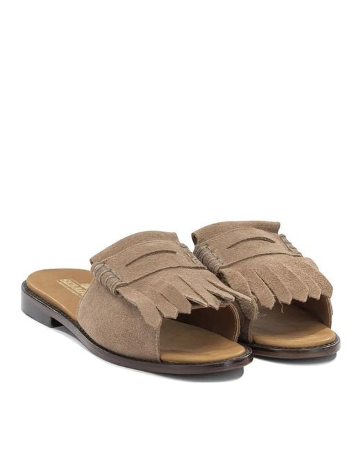 Sebago White Fringes Leather Leather Slides