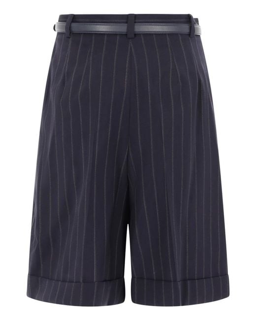 Max Mara Blue Wool Bermuda Shorts With Belt