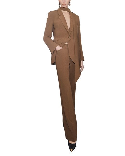 Marella Brown Mini-Flare Crêpe Envers Satin Trousers