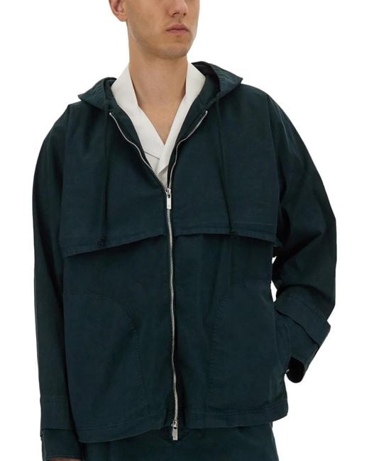 Helmut Lang Blue Hooded Windbreaker for men