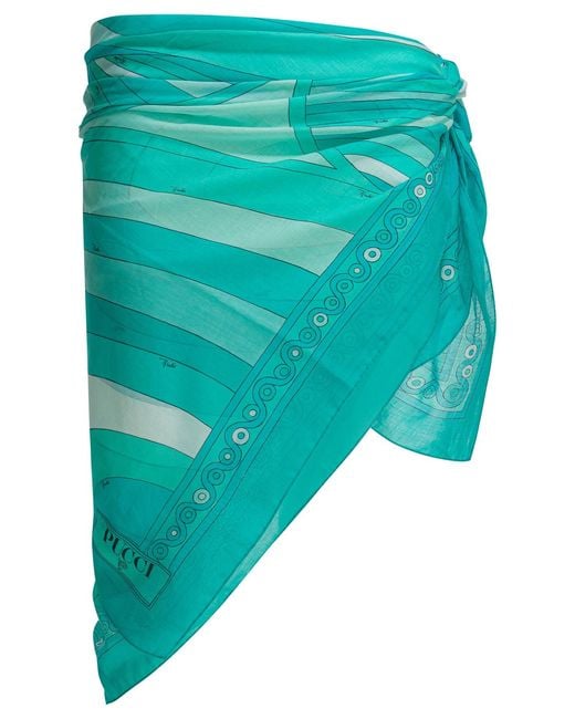 Emilio Pucci Blue Pareo With Iride Print