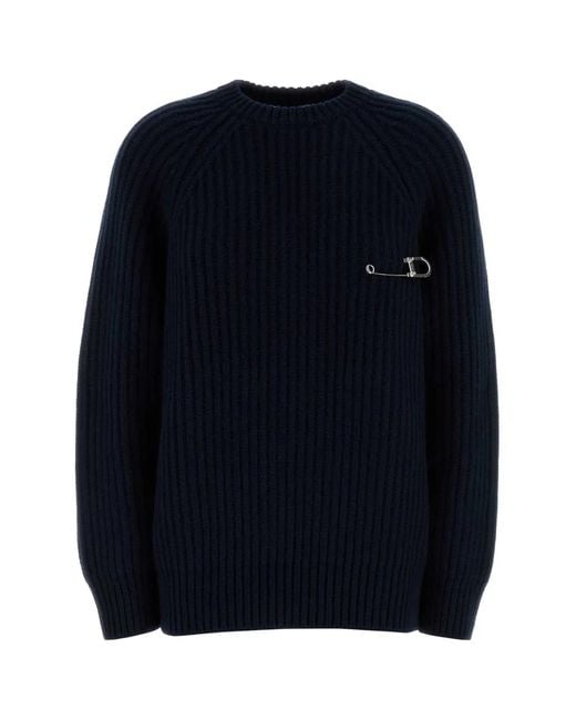 Prada Blue Ribbed-Knit Safety-Pin Wool Sweater