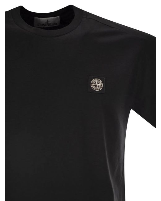 Stone Island Black Slim Fit T-Shirt With Compass Patch for men