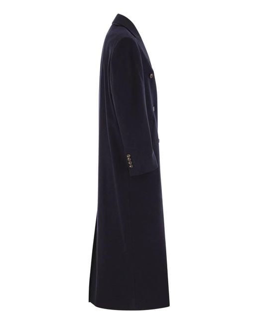 Brunello Cucinelli Blue Long Wool Coat With Jewellery