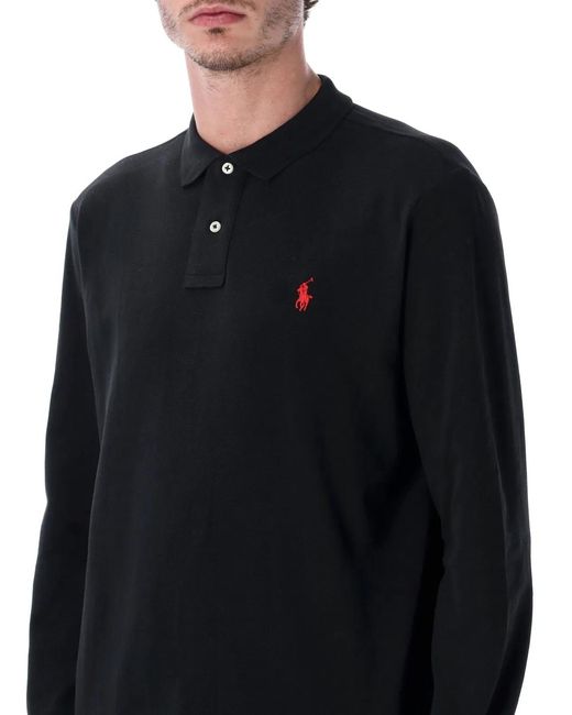 Polo Ralph Lauren Blue Long-Sleeve Cotton Piqué Polo Shirt Custom Slim-Fit for men