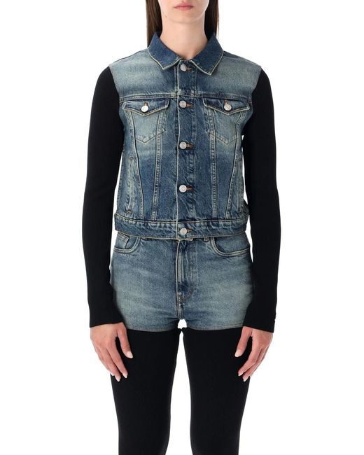 Coperni Blue Hybrid Rib Knit And Denim Trompe-L'Œil Jacket