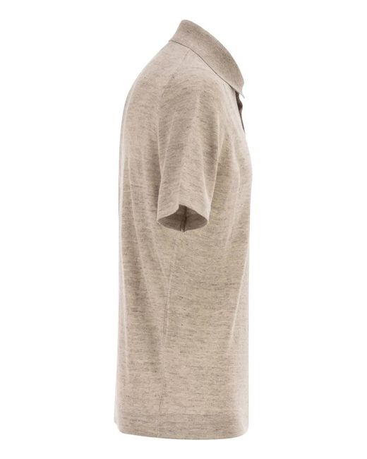 Brunello Cucinelli Natural Linen And Cotton Knit Polo Shirt for men