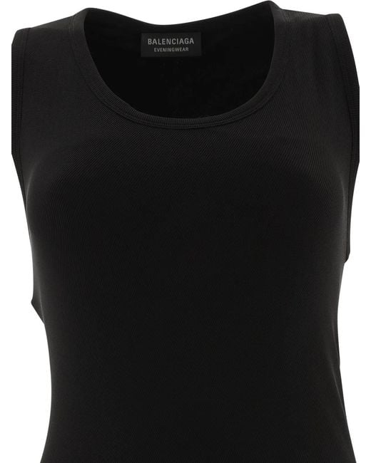 Balenciaga Black Ribbed Jersey Sleeveless Dress