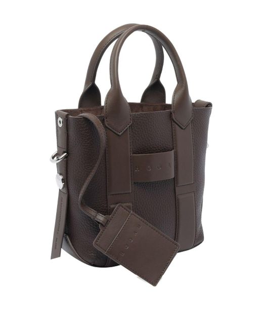Hogan Brown Script Small Leather Tote Bag