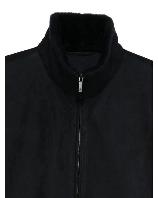 Giorgio Armani Black High-Neck Bluson Jacket With Shearling Details for men