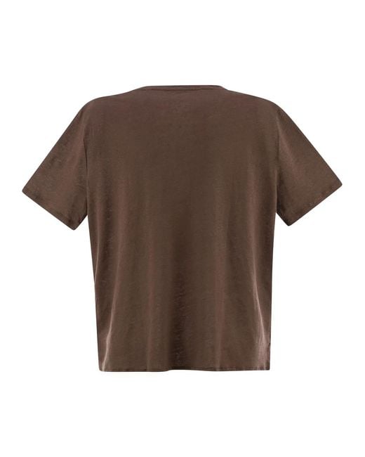 Majestic Brown Linen Crew-Neck T-Shirt