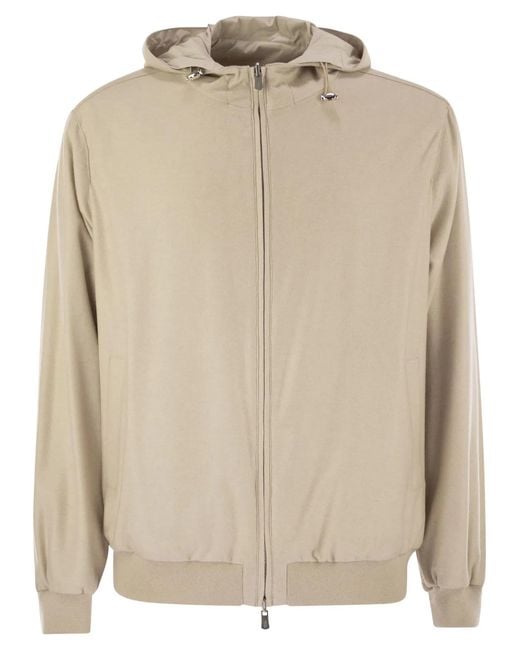 Fedeli Natural Reversible Bomber Jacket With Hood for men